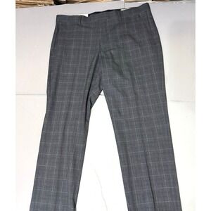 RW & Co Dress Pants 34 32 (36x32) Gray Plaid Slim Fit Stretch New Mens